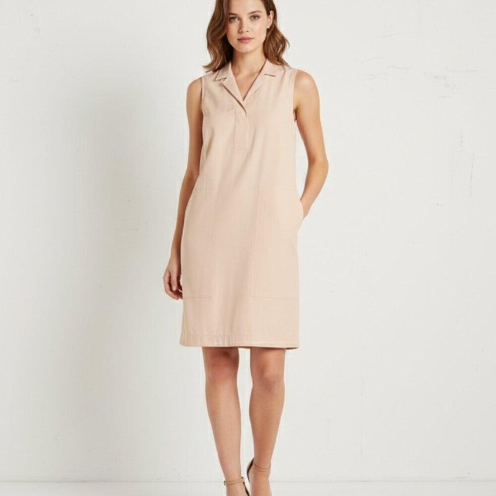 Lafayette 148 Sleeveless Notch Collar Dress – Khaki – 6 – NWOT